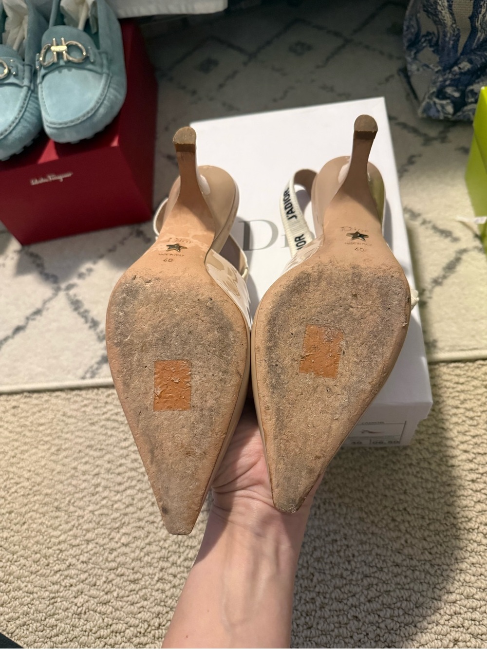 Dior Beige Patent Leather Slingback Pumps with Logo Strap - Picture 4 of 6